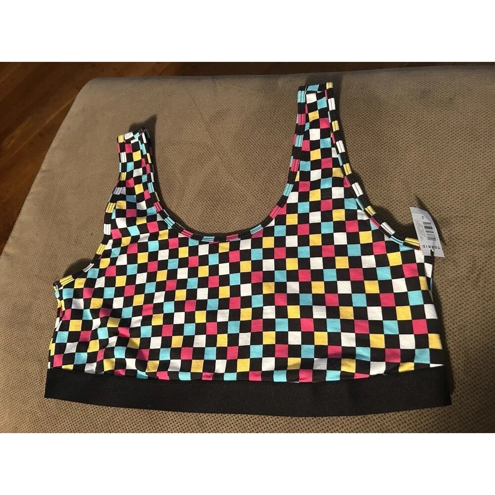 Torrid Curve Bralette Womens Size 2 Checkered Sports Bra 2XL Cotton Soft